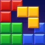 Smartphone screen showing Block Blast APK gameplay with colorful puzzle blocks